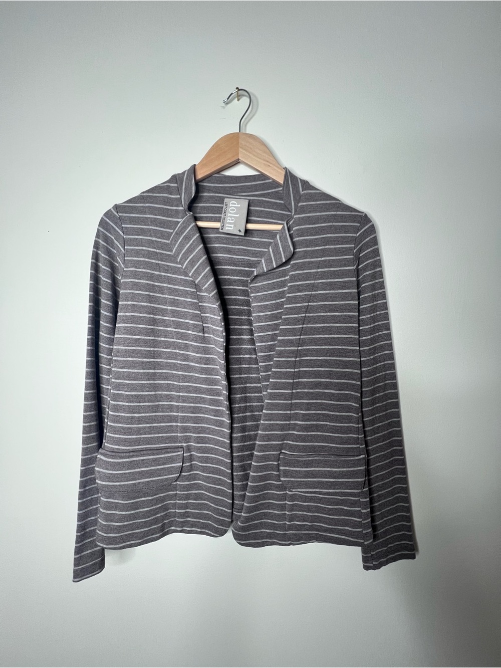 dolan Beige & White Striped Open-Front Blazer